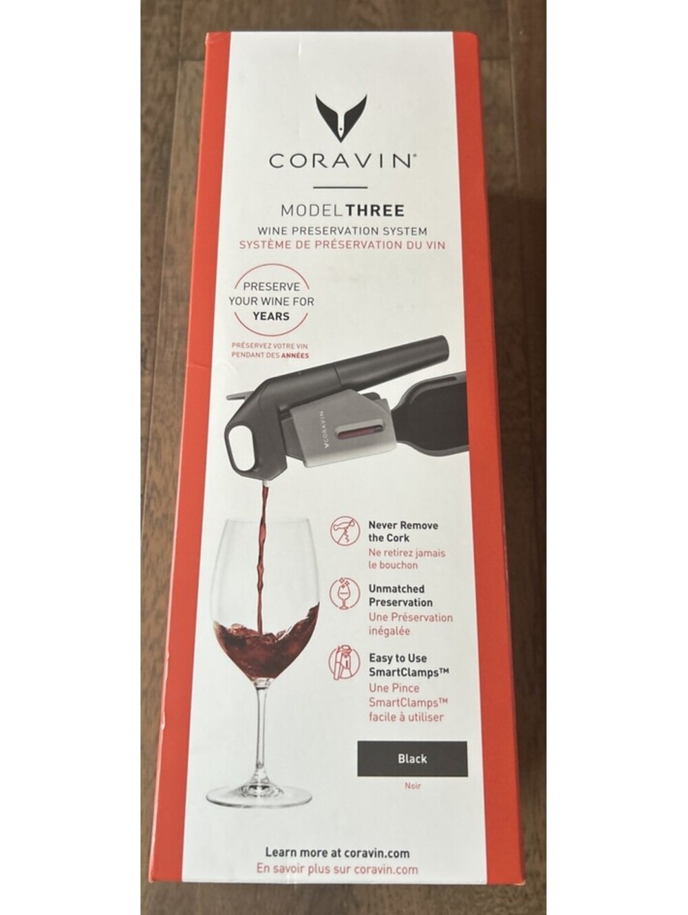 CORVAIN Model Three Wine Preservation System NEW SEALED Black Pour WITH Cork!